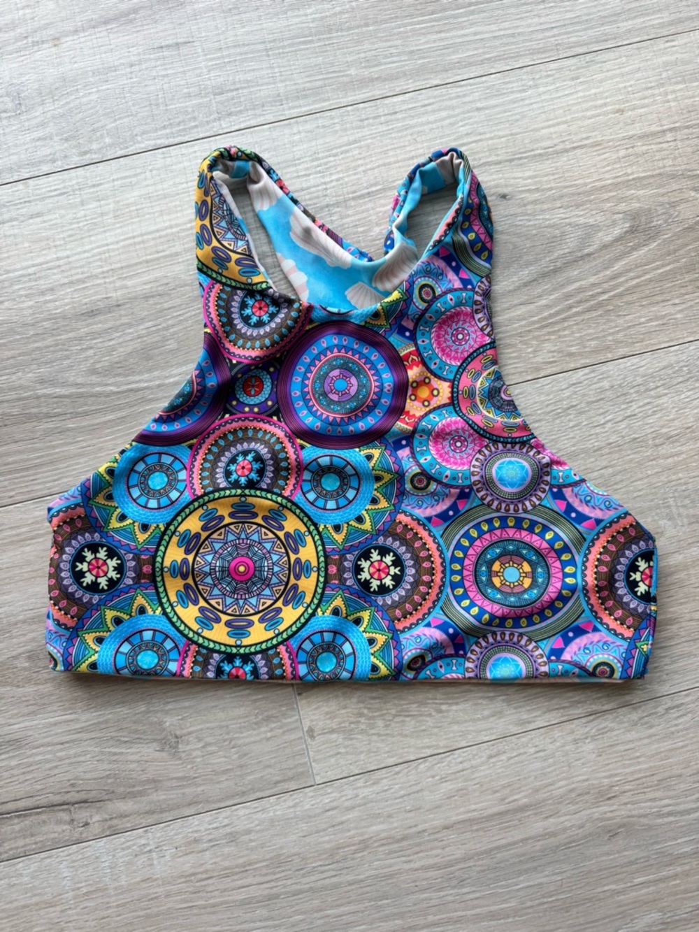 moana bikini Multicolor Mandala High-Neck Swim Top - Blue, Pink, Yellow, Purple